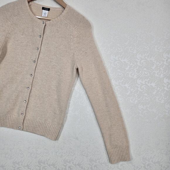 J Crew Lambs Wool Angora Rabbit Hair Cardigan sz M Beige Rhinestone Buttons - Picture 7 of 15
